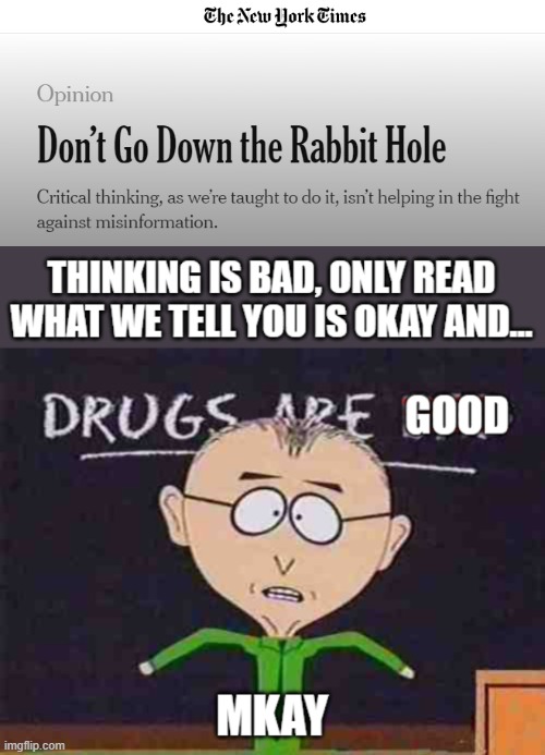 MKay, bad thinker! Bad! | image tagged in political meme | made w/ Imgflip meme maker
