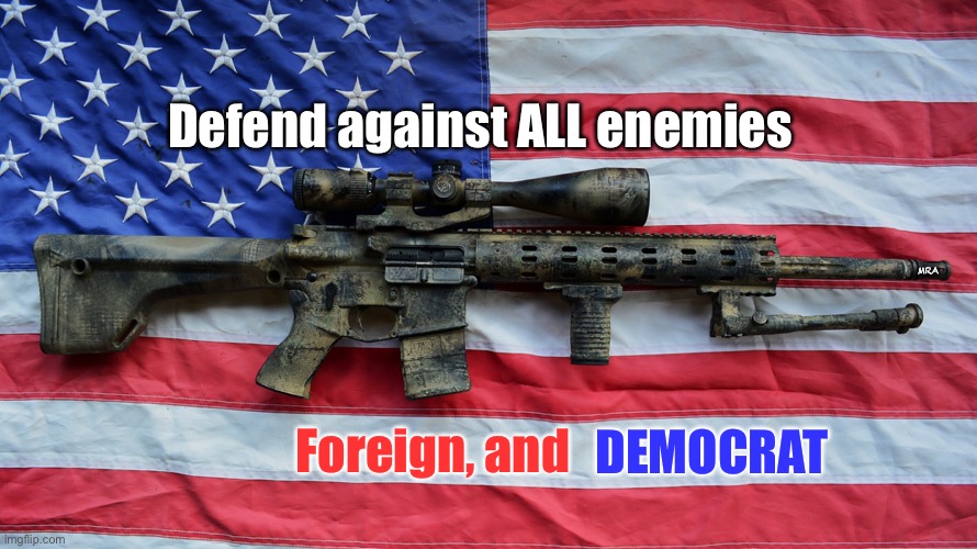 AR-15 | Defend against ALL enemies; MRA; Foreign, and; DEMOCRAT | image tagged in ar-15 | made w/ Imgflip meme maker