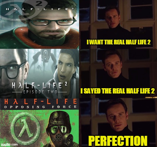 Opposing Is just hl2 |  I WANT THE REAL HALF LIFE 2; I SAYED THE REAL HALF LIFE 2; PERFECTION | image tagged in perfection,memes,funny,half life | made w/ Imgflip meme maker