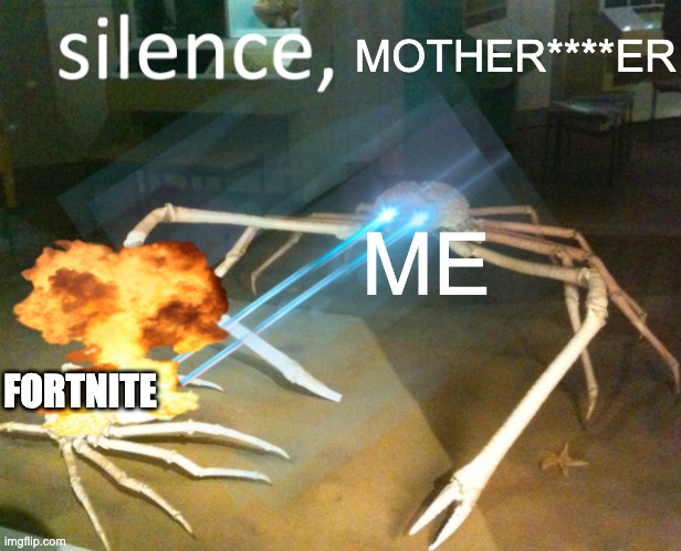 Silence Crab | MOTHER****ER; ME; FORTNITE | image tagged in silence crab | made w/ Imgflip meme maker
