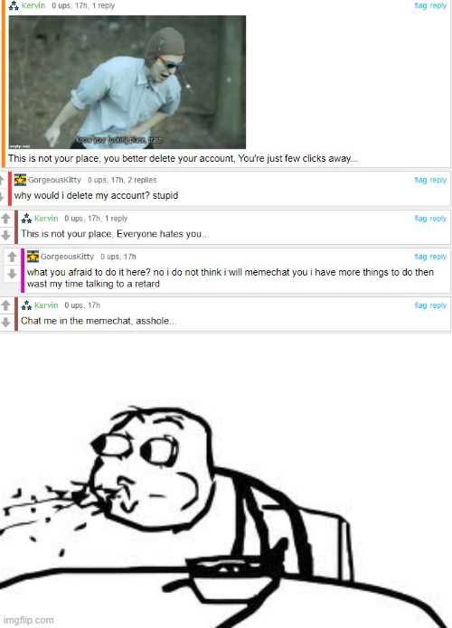 image tagged in memes,cereal guy spitting | made w/ Imgflip meme maker