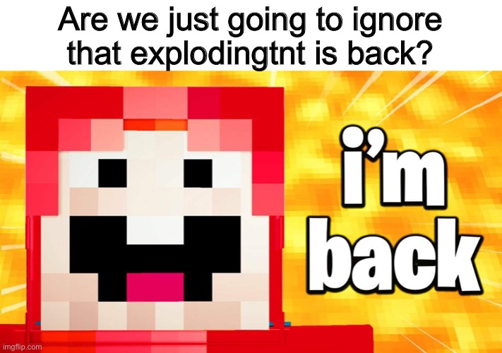 Yep. He’s back. | Are we just going to ignore that explodingtnt is back? | image tagged in explodingtnt | made w/ Imgflip meme maker