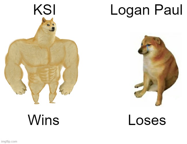 at KSI VS Logan Paul 2 | KSI; Logan Paul; Wins; Loses | image tagged in memes,buff doge vs cheems | made w/ Imgflip meme maker