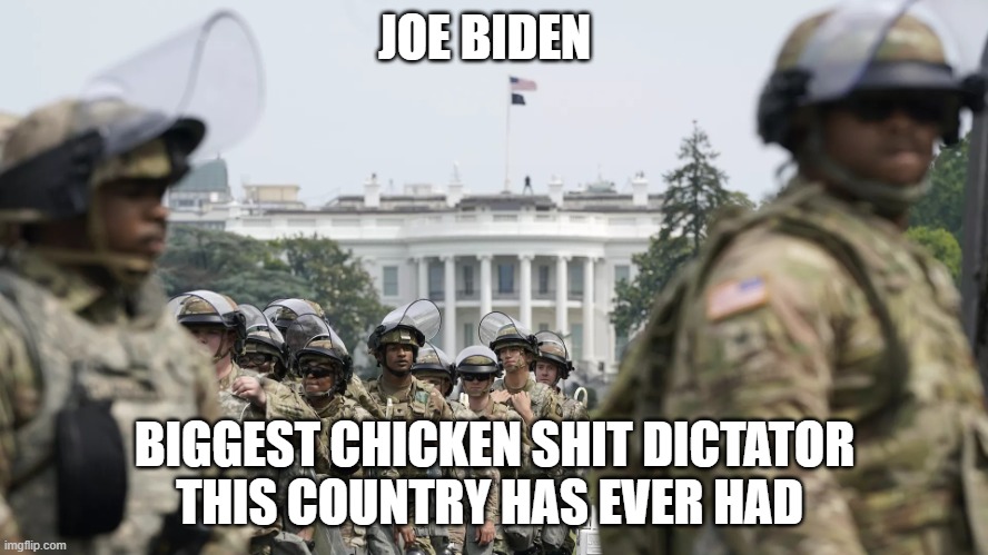 National Guard White House | JOE BIDEN; BIGGEST CHICKEN SHIT DICTATOR THIS COUNTRY HAS EVER HAD | image tagged in national guard white house | made w/ Imgflip meme maker