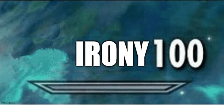 Skyrim 100 Blank | IRONY | image tagged in skyrim 100 blank | made w/ Imgflip meme maker