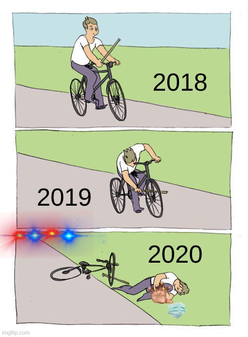 mission failure we'll get em next time- | 2018; 2019; 2020 | image tagged in memes,bike fall | made w/ Imgflip meme maker