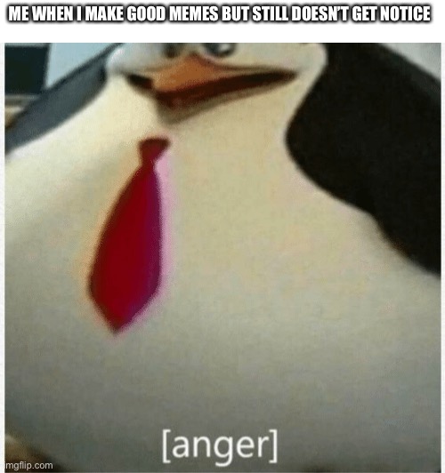 Anger | ME WHEN I MAKE GOOD MEMES BUT STILL DOESN’T GET NOTICE | image tagged in angery skipper | made w/ Imgflip meme maker