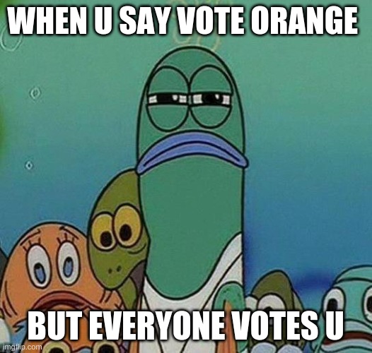 SpongeBob | WHEN U SAY VOTE ORANGE; BUT EVERYONE VOTES U | image tagged in spongebob | made w/ Imgflip meme maker