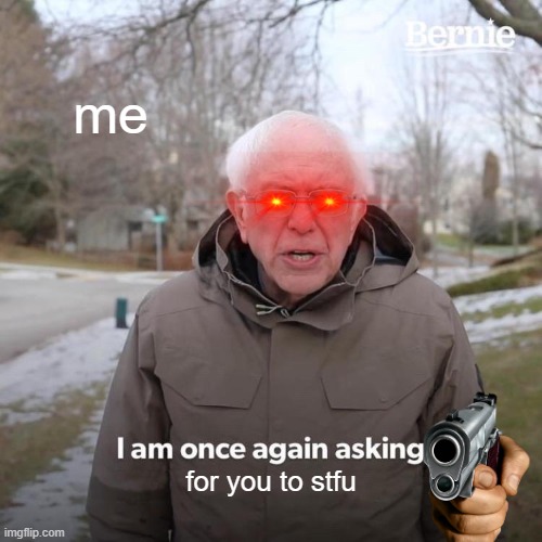 Bernie I Am Once Again Asking For Your Support | me; for you to stfu | image tagged in memes,bernie i am once again asking for your support | made w/ Imgflip meme maker