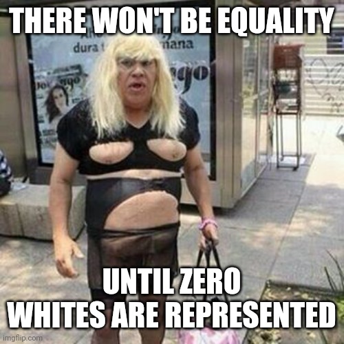 Ugly guy | THERE WON'T BE EQUALITY UNTIL ZERO WHITES ARE REPRESENTED | image tagged in tranny | made w/ Imgflip meme maker