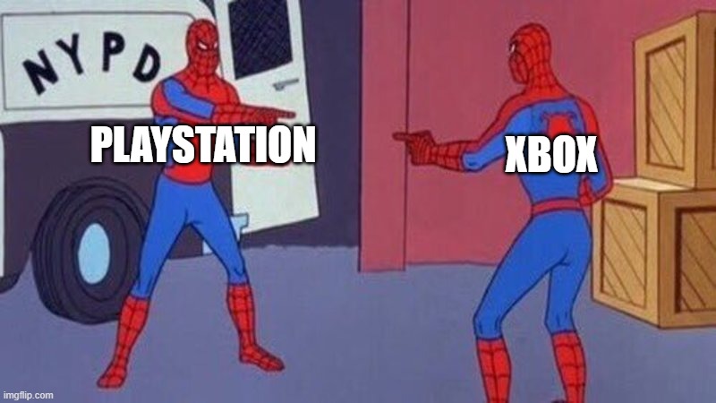 spiderman pointing at spiderman | XBOX; PLAYSTATION | image tagged in spiderman pointing at spiderman | made w/ Imgflip meme maker