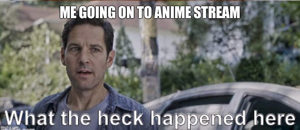 Anime stream confusing a little bit | ME GOING ON TO ANIME STREAM | image tagged in antman what the heck happened here,anime | made w/ Imgflip meme maker