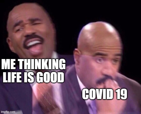 Steve Harvey Laughing Serious | ME THINKING LIFE IS GOOD; COVID 19 | image tagged in steve harvey laughing serious | made w/ Imgflip meme maker