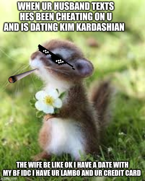 chick | WHEN UR HUSBAND TEXTS HES BEEN CHEATING ON U AND IS DATING KIM KARDASHIAN; THE WIFE BE LIKE OK I HAVE A DATE WITH MY BF IDC I HAVE UR LAMBO AND UR CREDIT CARD | image tagged in gold digger | made w/ Imgflip meme maker