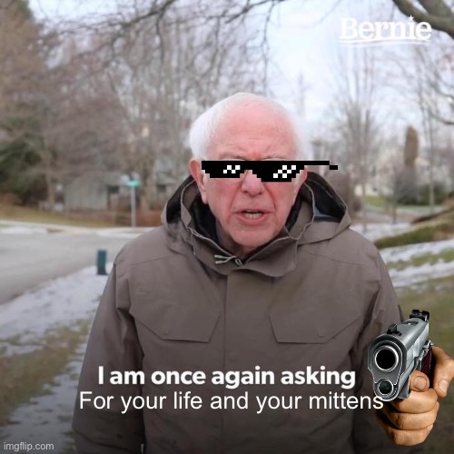 Bernie wants your life and your mittens | For your life and your mittens | image tagged in bernie sanders | made w/ Imgflip meme maker