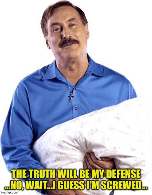 My pillow guy | THE TRUTH WILL BE MY DEFENSE

...NO, WAIT...I GUESS I'M SCREWED... | image tagged in my pillow guy | made w/ Imgflip meme maker