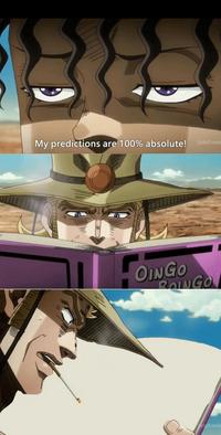 High Quality My predictions are 100% absolute jojo meme Blank Meme Template