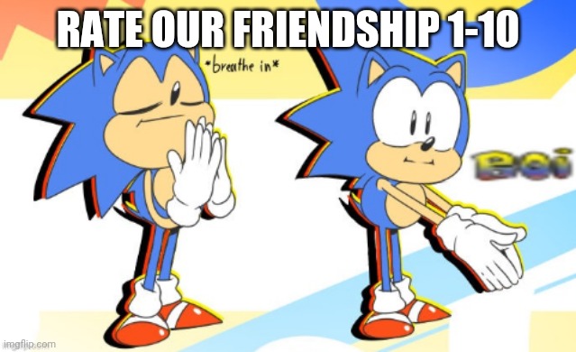 Sonic Boi | RATE OUR FRIENDSHIP 1-10 | image tagged in sonic boi | made w/ Imgflip meme maker