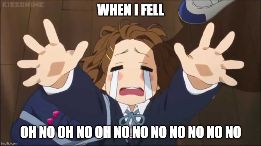 K-On | WHEN I FELL; OH NO OH NO OH NO NO NO NO NO NO NO | image tagged in k-on | made w/ Imgflip meme maker