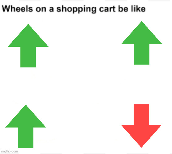 true. | image tagged in wheels on a shopping cart be like | made w/ Imgflip meme maker
