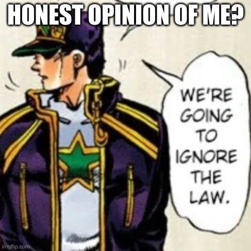 we're going to ignore the law | HONEST OPINION OF ME? | image tagged in we're going to ignore the law | made w/ Imgflip meme maker
