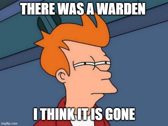 Futurama Fry Meme | THERE WAS A WARDEN; I THINK IT IS GONE | image tagged in memes,futurama fry | made w/ Imgflip meme maker