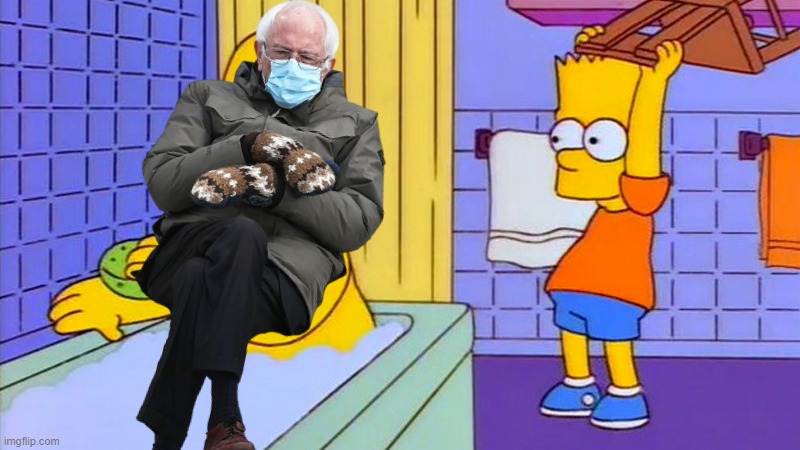 This is not funny | image tagged in bart hitting homer with a chair,bernie sanders | made w/ Imgflip meme maker