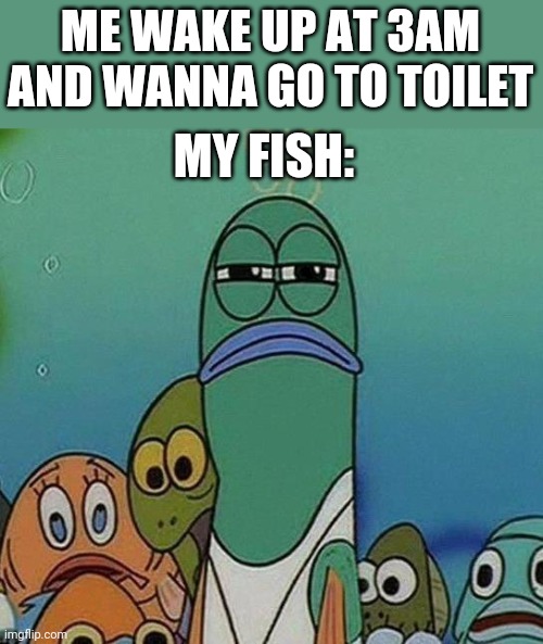 SpongeBob | ME WAKE UP AT 3AM AND WANNA GO TO TOILET MY FISH: | image tagged in spongebob | made w/ Imgflip meme maker