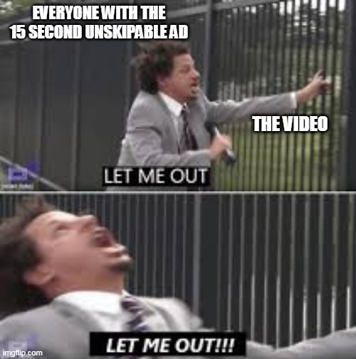 WELP THATS SHIT | EVERYONE WITH THE 15 SECOND UNSKIPABLE AD; THE VIDEO | image tagged in let me out | made w/ Imgflip meme maker