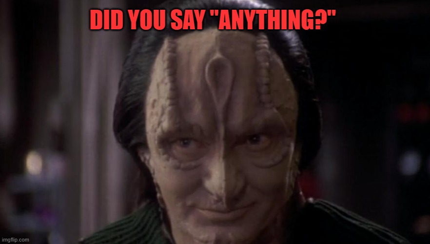 Anything Garak |  DID YOU SAY "ANYTHING?" | image tagged in anything,garak | made w/ Imgflip meme maker