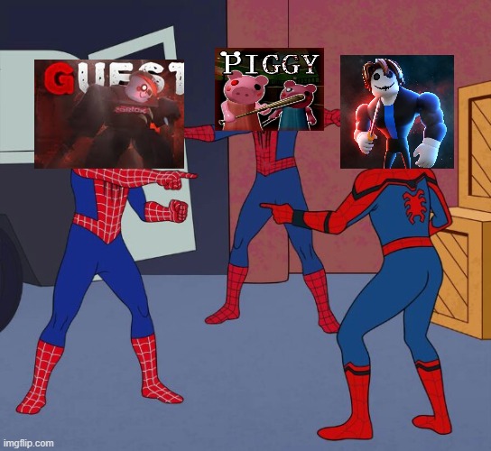 Piggy Bakon and Guesty | image tagged in spider man triple | made w/ Imgflip meme maker