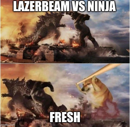 Kong Godzilla Doge | LAZERBEAM VS NINJA; FRESH | image tagged in kong godzilla doge | made w/ Imgflip meme maker