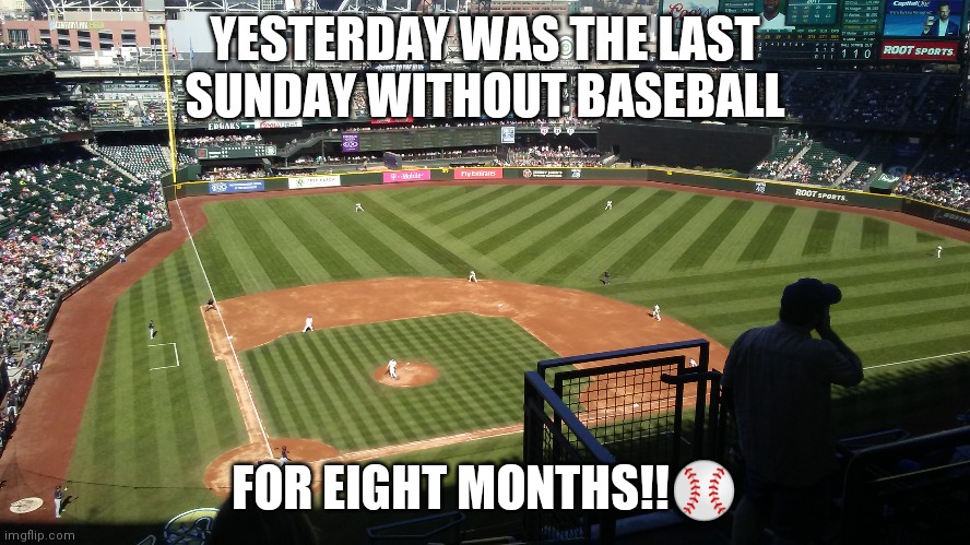 YESTERDAY WAS THE LAST SUNDAY WITHOUT BASEBALL; FOR EIGHT MONTHS!!⚾ | image tagged in baseball | made w/ Imgflip meme maker
