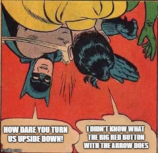 GET US THE RIGHT SIDE UP | image tagged in batman slapping robin,thedoctor | made w/ Imgflip meme maker