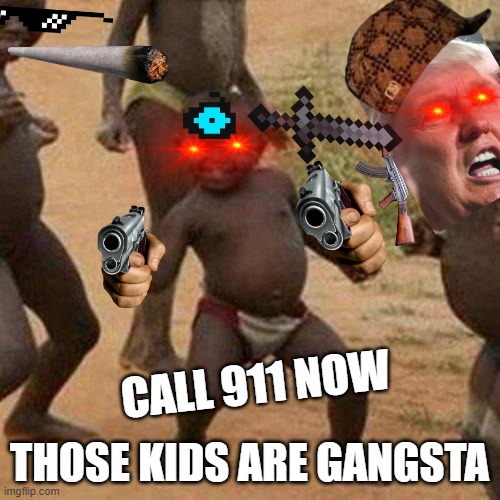 omg | CALL 911 NOW THOSE KIDS ARE GANGSTA | image tagged in memes,third world success kid | made w/ Imgflip meme maker
