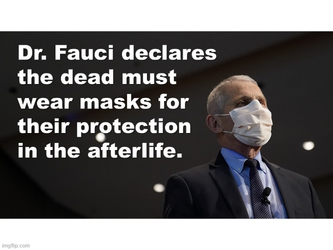 Dr. Fauci Declares Dead Must Wear Masks | image tagged in face mask,dead people,liberals,dr fauci | made w/ Imgflip meme maker