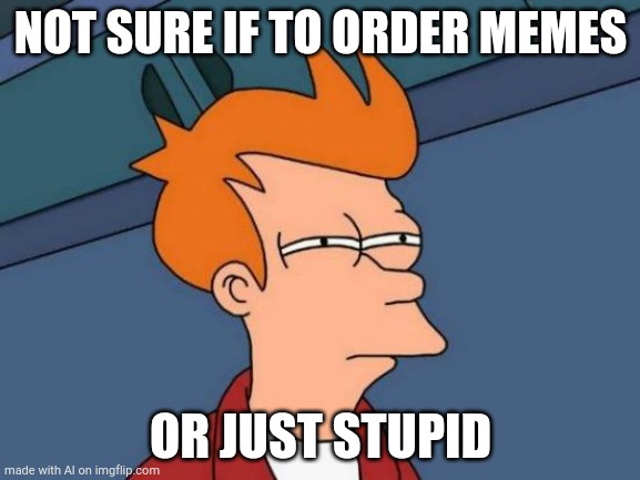 Ai meme | NOT SURE IF TO ORDER MEMES; OR JUST STUPID | image tagged in memes,futurama fry | made w/ Imgflip meme maker