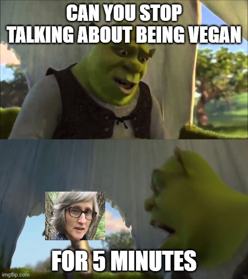 For 5 minutes | CAN YOU STOP TALKING ABOUT BEING VEGAN; FOR 5 MINUTES | image tagged in for 5 minutes | made w/ Imgflip meme maker
