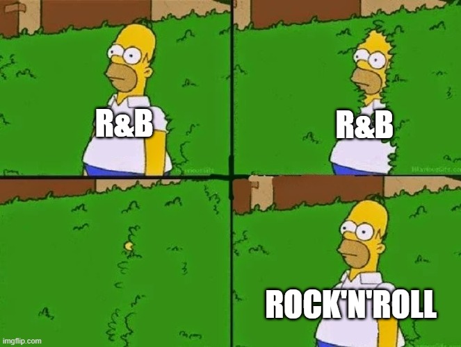 R&B to Rock'n'Roll | R&B; R&B; ROCK'N'ROLL | image tagged in homer bush | made w/ Imgflip meme maker