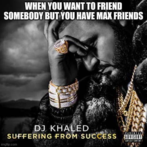 dj khaled suffering from success meme | WHEN YOU WANT TO FRIEND SOMEBODY BUT YOU HAVE MAX FRIENDS | image tagged in dj khaled suffering from success meme | made w/ Imgflip meme maker