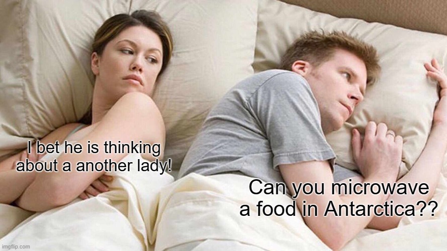 TrUe fAcTs | I bet he is thinking about a another lady! Can you microwave a food in Antarctica?? | image tagged in memes,i bet he's thinking about other women,not copied | made w/ Imgflip meme maker