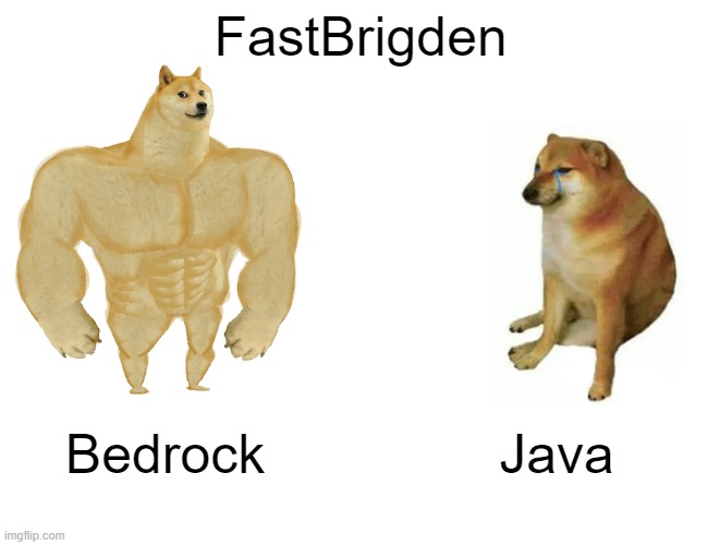 Buff Doge vs. Cheems Meme | FastBrigden; Bedrock; Java | image tagged in memes,buff doge vs cheems | made w/ Imgflip meme maker