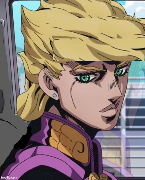 i edited giorno to have normal hair instead of having donut looking hair at the top and made him not have the ponytail, this was | image tagged in cursed,idk why i made this,giorno,giorno giovanna,jojo,hair | made w/ Imgflip meme maker