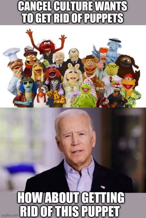 CANCEL CULTURE WANTS TO GET RID OF PUPPETS; HOW ABOUT GETTING RID OF THIS PUPPET | image tagged in muppets,joe biden 2020 | made w/ Imgflip meme maker