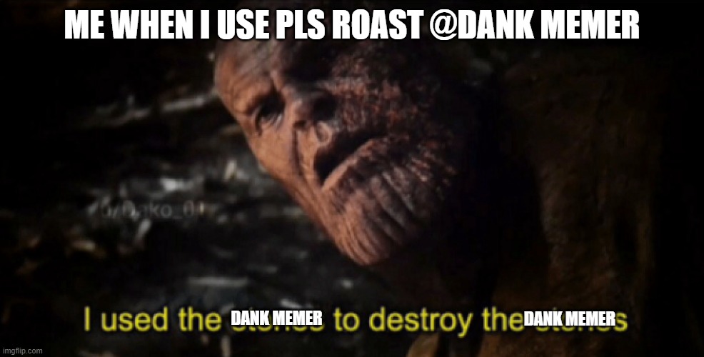 Me when i use pls roast @dank memer | ME WHEN I USE PLS ROAST @DANK MEMER; DANK MEMER; DANK MEMER | image tagged in i used the stones to destroy the stones | made w/ Imgflip meme maker
