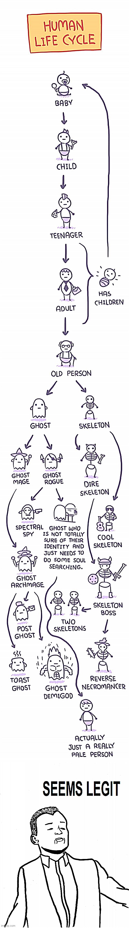 Seems legit | image tagged in human life cycle,seems legit,ghost,life,comics/cartoons,cartoon | made w/ Imgflip meme maker