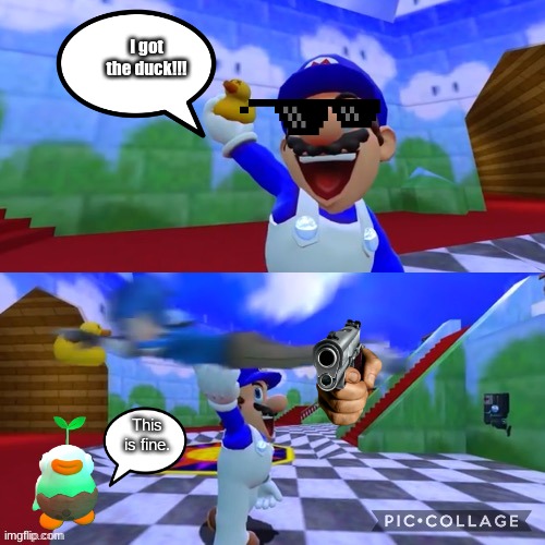 SMG4 gets caughtby Tari | I got the duck!!! This is fine. | image tagged in smg4 holding up a duck | made w/ Imgflip meme maker