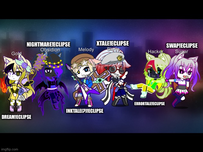 Eclipse’s AUs (stars and bad guys) Do you want explanation in comments? | XTALE!ECLIPSE; SWAP!ECLIPSE; NIGHTMARE!ECLIPSE; ERRORTALE!ECLIPSE; DREAM!ECLIPSE; INKTALE(?)!ECLIPSE | made w/ Imgflip meme maker