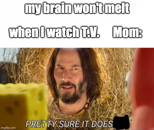 im pretty sure it doesnt | my brain won't melt; when I watch T.V.      Mom: | image tagged in im pretty sure it doesnt | made w/ Imgflip meme maker
