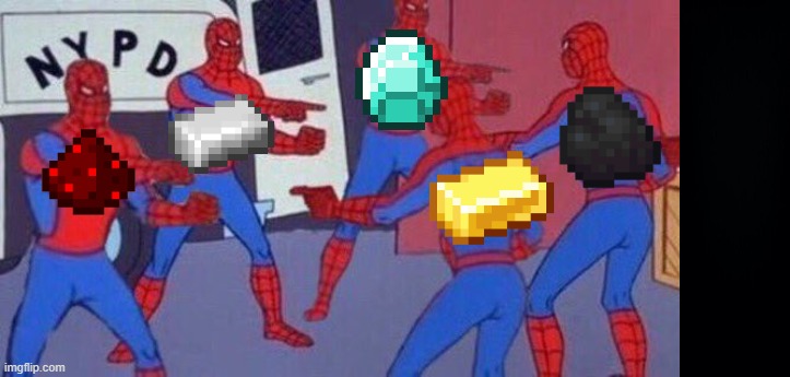 ores pre 1.17 | image tagged in 5 spider-mans pointing at each others | made w/ Imgflip meme maker